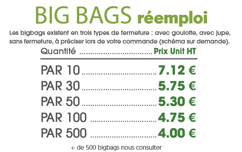 Tarifs big bag d'occasion vide